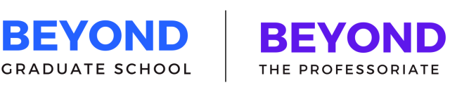Logo with blue and purple text Beyond Gradute School and Beyond the Professoriate
