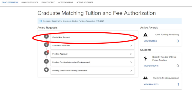 Image of Grad Fee Match tab; Heading: Graduate Matching Tuition and Fee Authorization System; “Pending Approval” button highlighted.