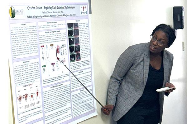 Ms. Jeliyah Odon, who is a junior biology student at Wilberforce presents her research poster, entitled, “Ovarian Cancer – Exploring Early Detection Methodologies”