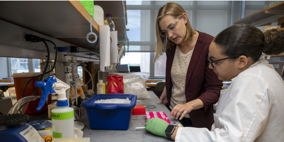 Researcher and student working in science lab