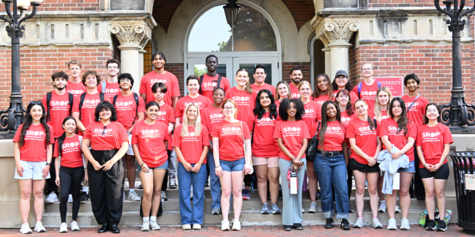 Group photo of SROP students in front of campus building
