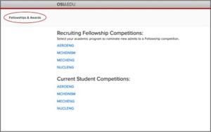 Screenshot of main Fellowship & Awards page