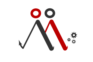 Mentorship Icon featuring two figures in red and grey that make the shape of an M