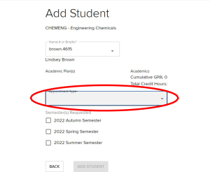 Add Student page; Heading: Add Student; “Appointment Type” field highlighted.