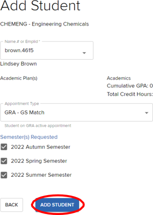 Add Student page; Heading: Add Student; “Add Student” button highlighted.